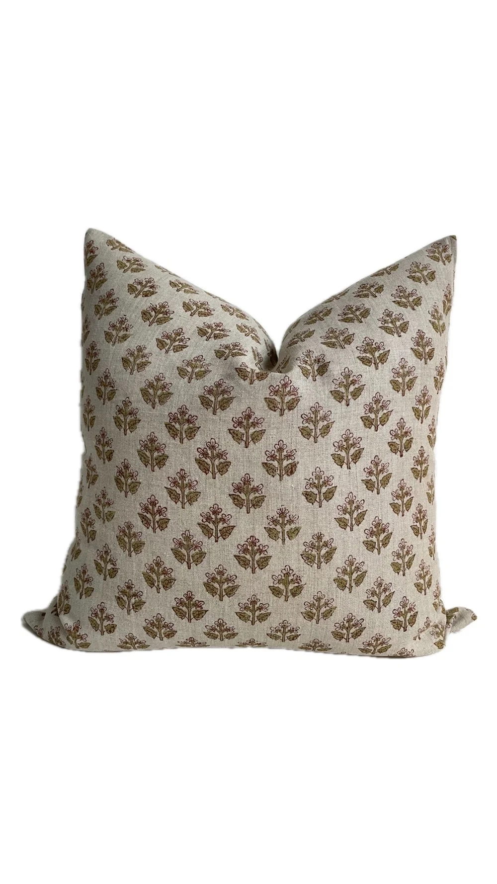 Cora - a brown, green and subtle pink floral pattern handblock